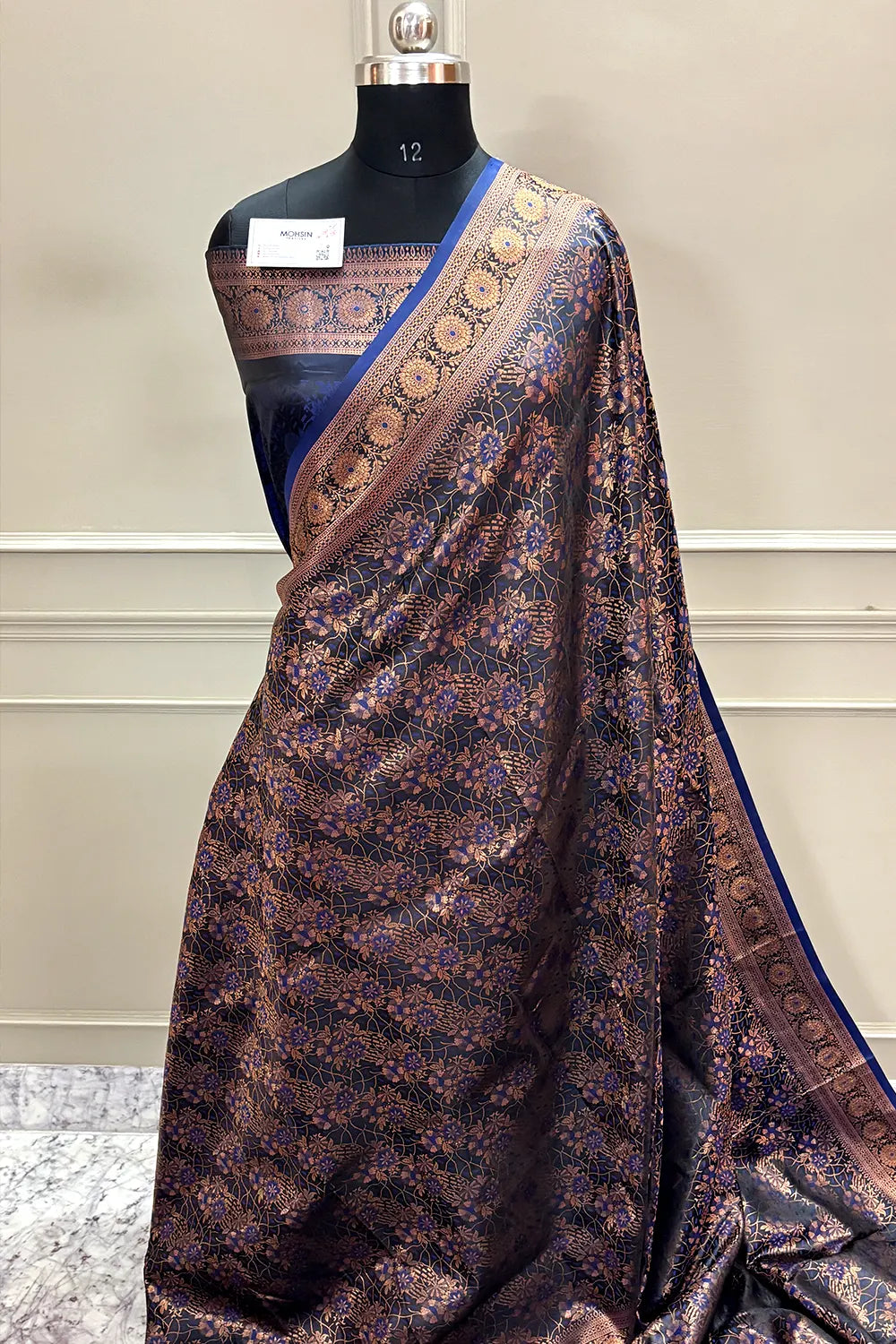 Navy Blue Jamdani Banarasi Silk Saree