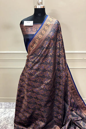 Navy Blue Jamdani Banarasi Silk Saree