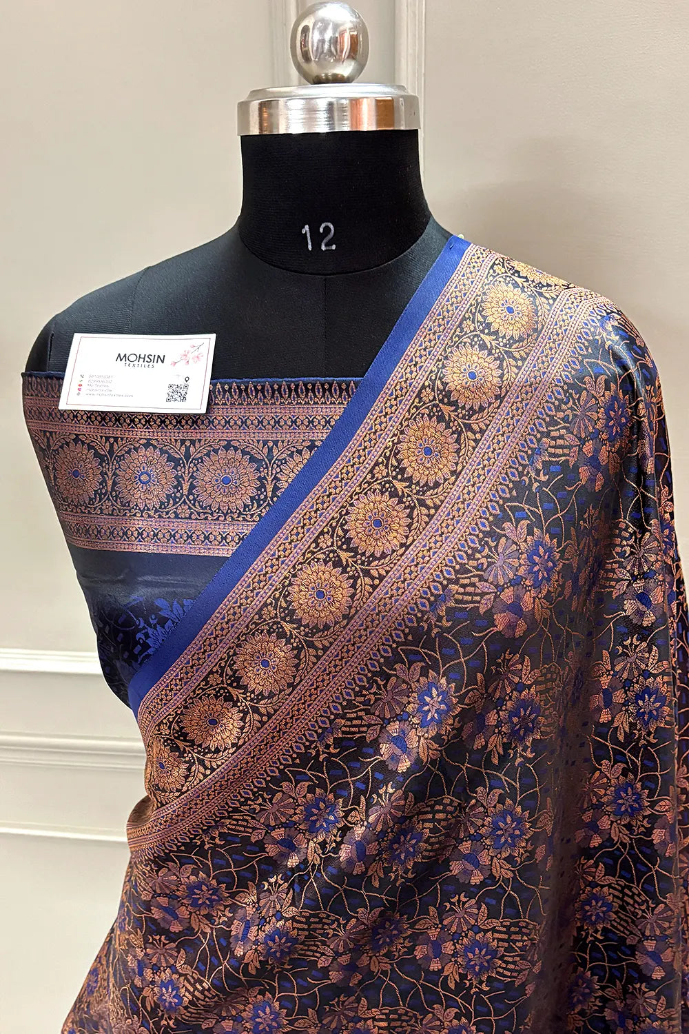 Navy Blue Jamdani Banarasi Silk Saree