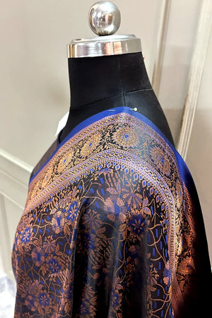 Navy Blue Jamdani Banarasi Silk Saree