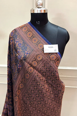 Navy Blue Jamdani Banarasi Silk Saree