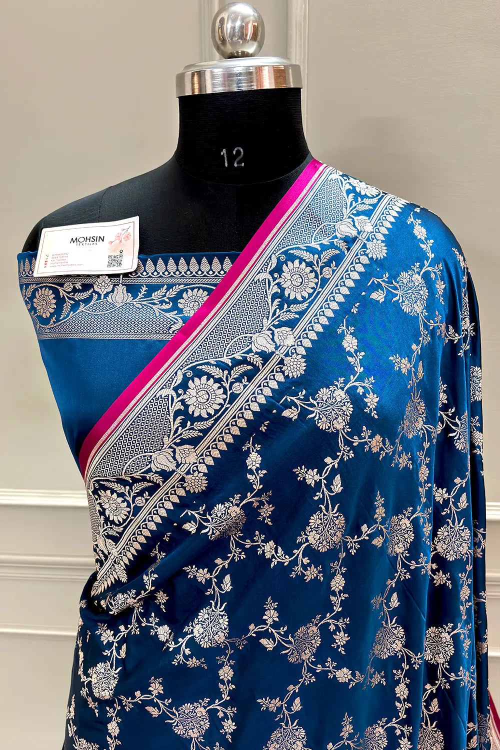 Navy Blue Jhanjaal Katan Silk Banarasi Saree