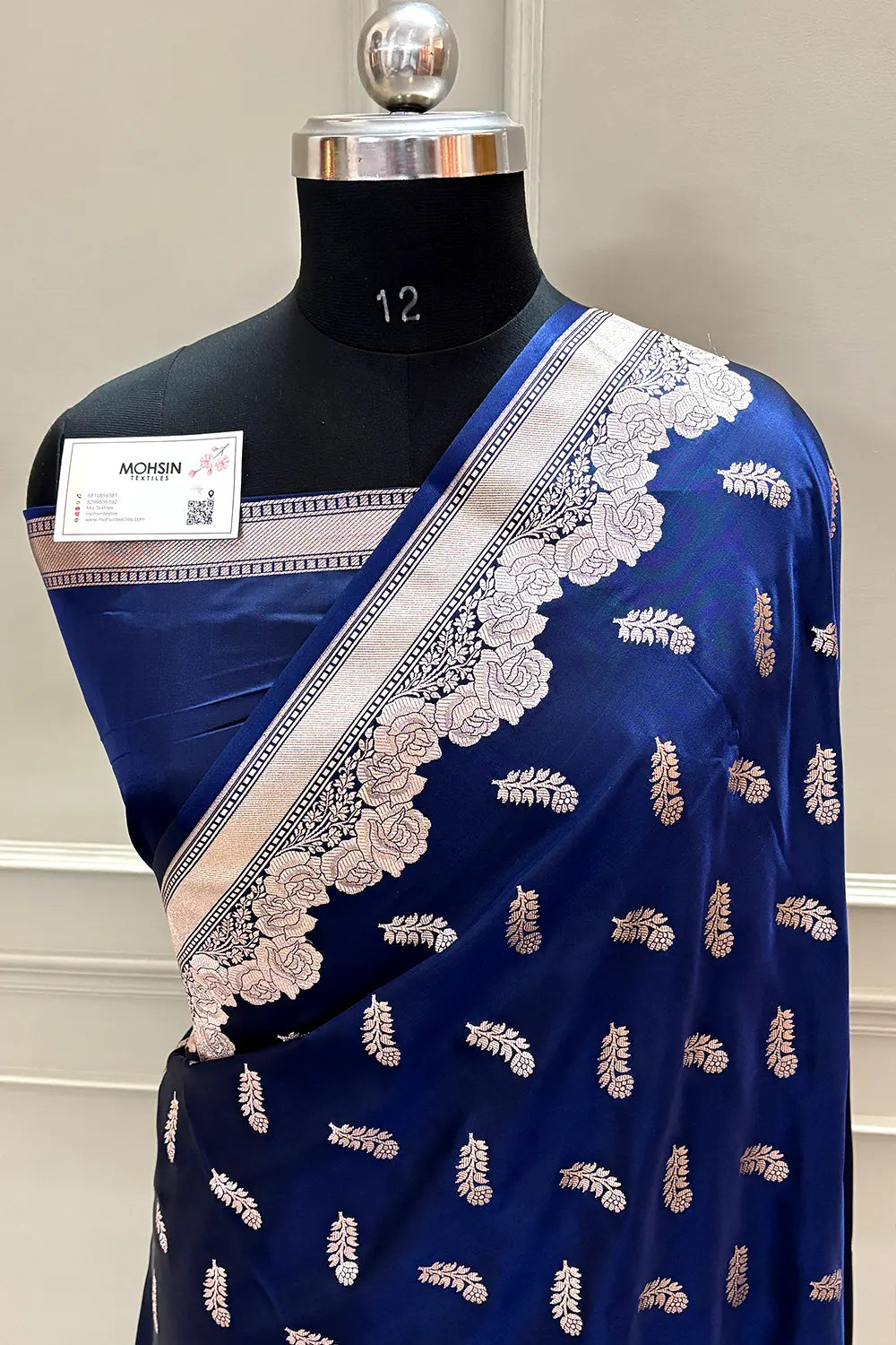 Navy Blue Kanak Buti Katan Silk Banarasi Saree