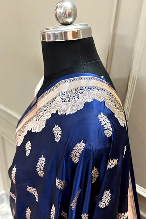 Navy Blue Kanak Buti Katan Silk Banarasi Saree