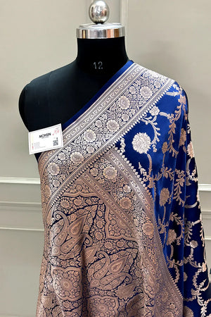 Navy Blue Laabela Jaal Katan Silk Banarasi Saree