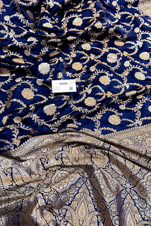 Navy Blue Laabela Jaal Katan Silk Banarasi Saree