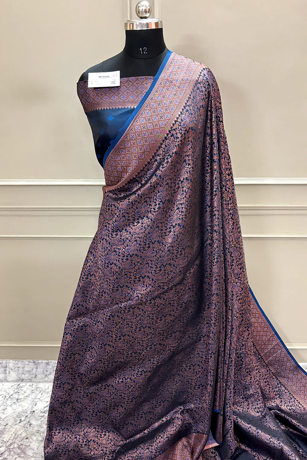 Navy Blue Pashmina Banarasi Silk Saree