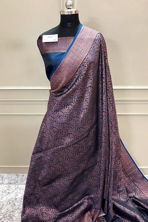 Navy Blue Pashmina Banarasi Silk Saree