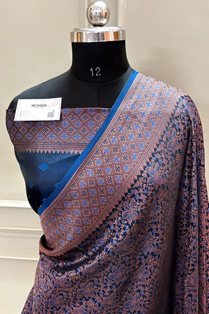 Navy Blue Pashmina Banarasi Silk Saree