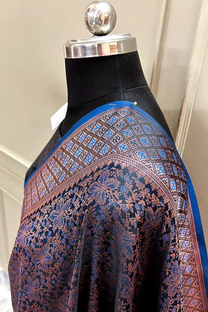 Navy Blue Pashmina Banarasi Silk Saree