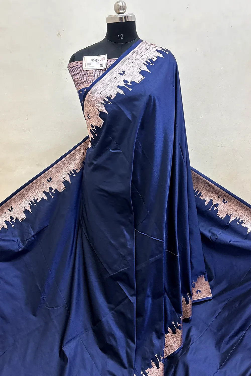Navy Blue Plain Ghat Katan Silk Banarasi Saree