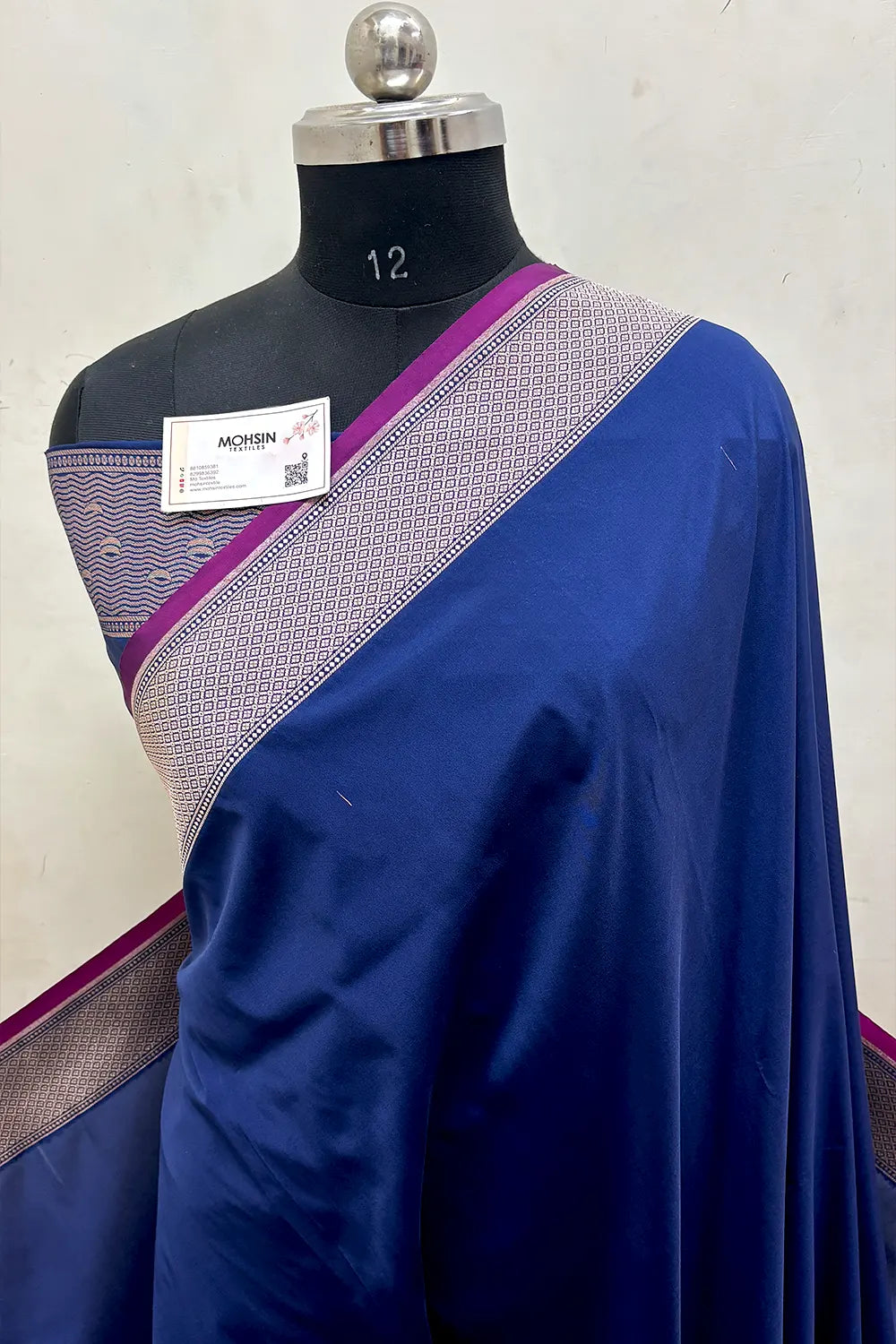 Navy Blue Plain Ghat Katan Silk Banarasi Saree