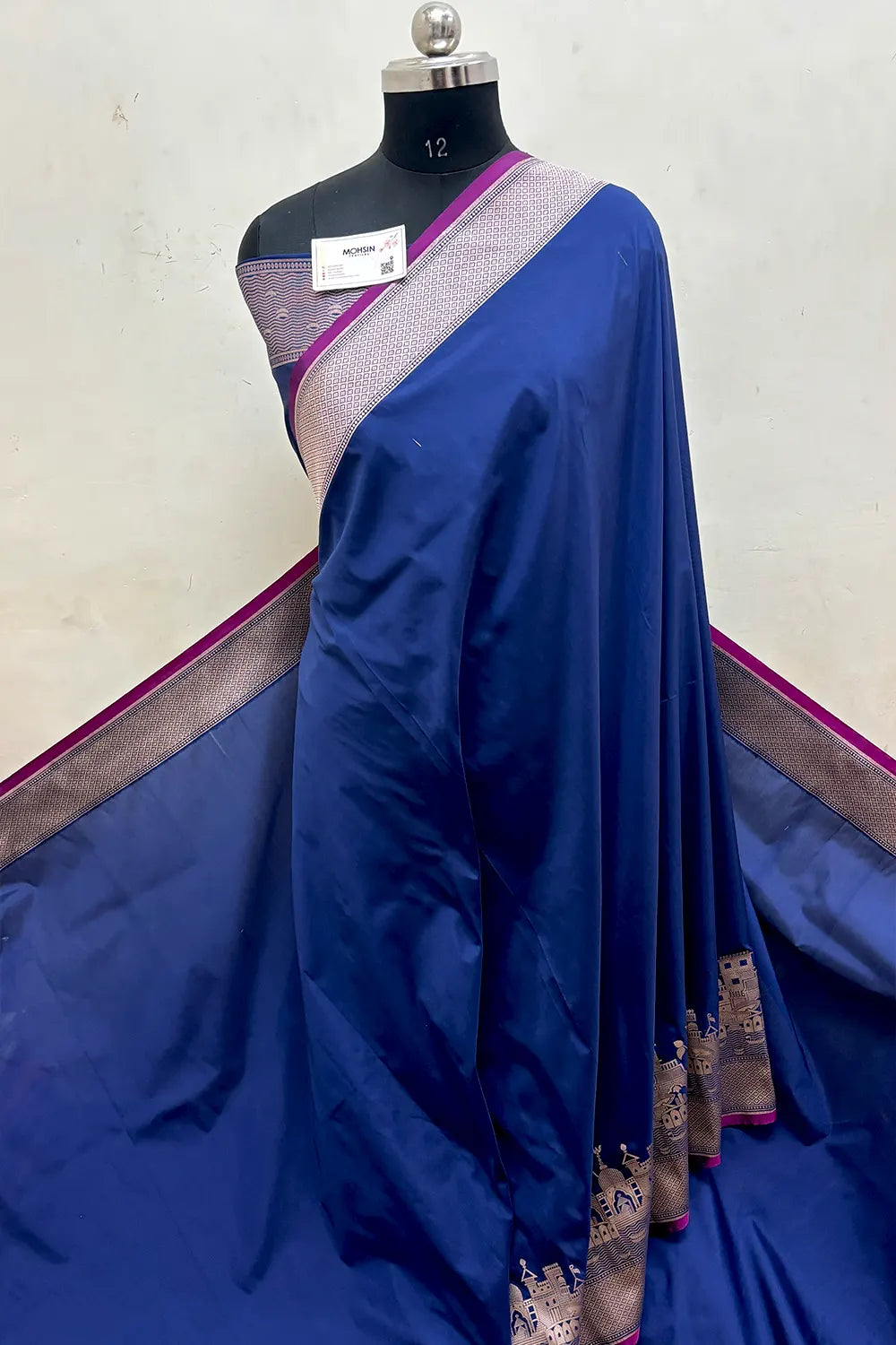 Navy Blue Plain Ghat Katan Silk Banarasi Saree