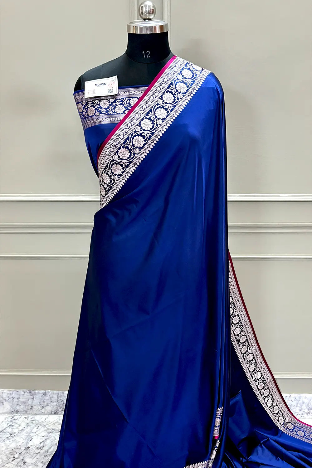 Navy Blue Plain Zari Border Katan Silk Banarasi Saree