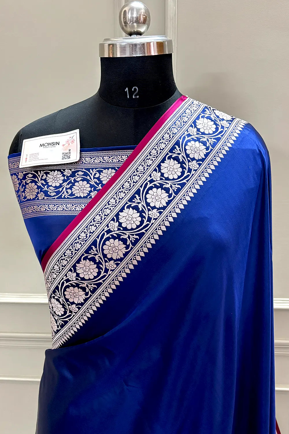 Navy Blue Plain Zari Border Katan Silk Banarasi Saree
