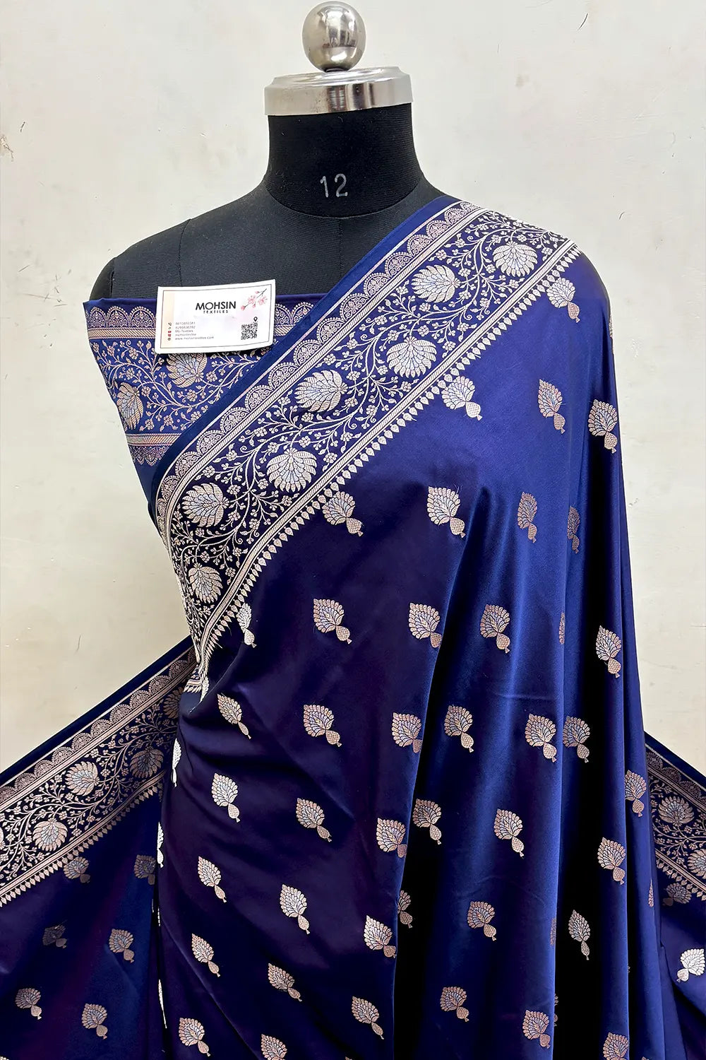 Navy Blue Purple Zari Katan Mashru Silk Banarasi Saree
