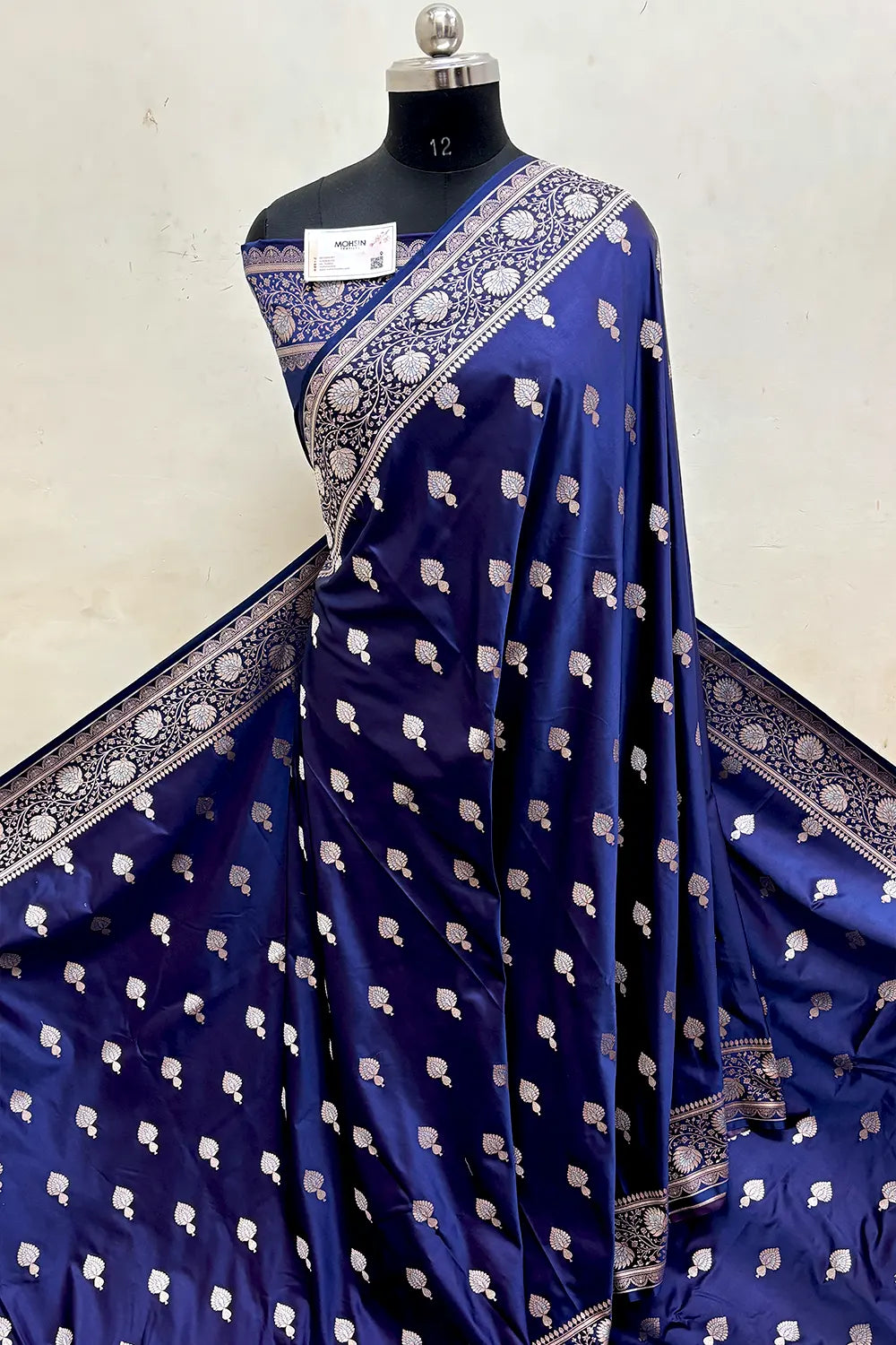 Navy Blue Purple Zari Katan Mashru Silk Banarasi Saree