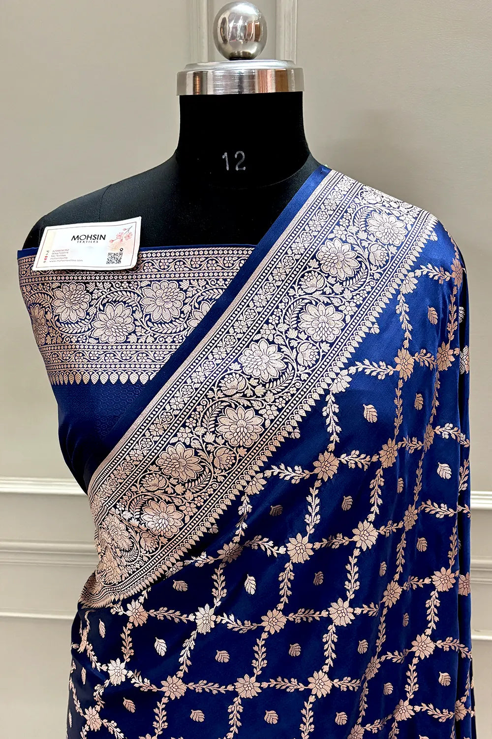 Navy Blue Qaidi Buti Katan Silk Banarasi Saree