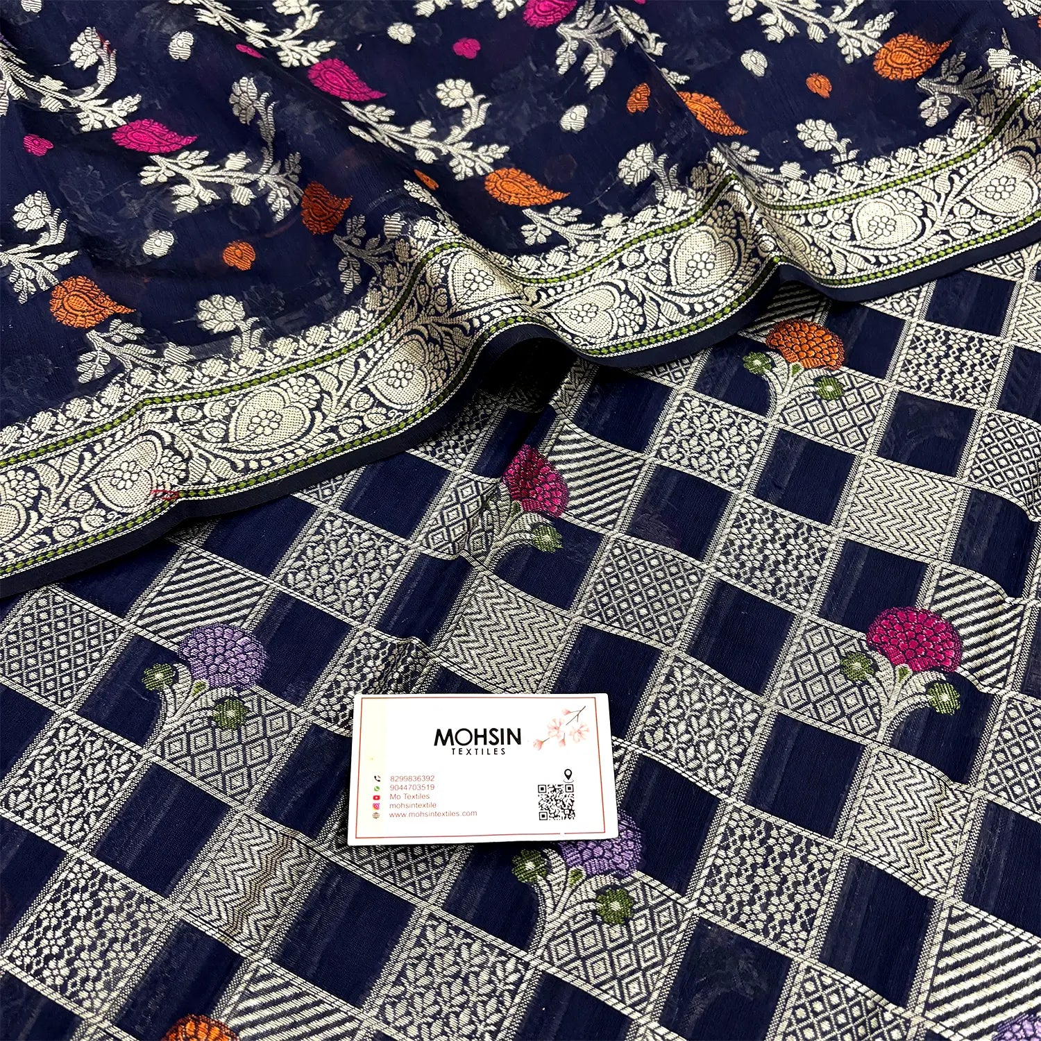 Navy Blue Resham Banarasi Silk Suit