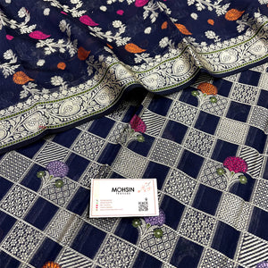 Navy Blue Resham Banarasi Silk Suit