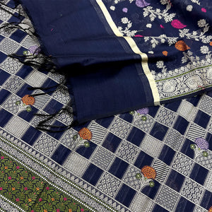 Navy Blue Resham Banarasi Silk Suit