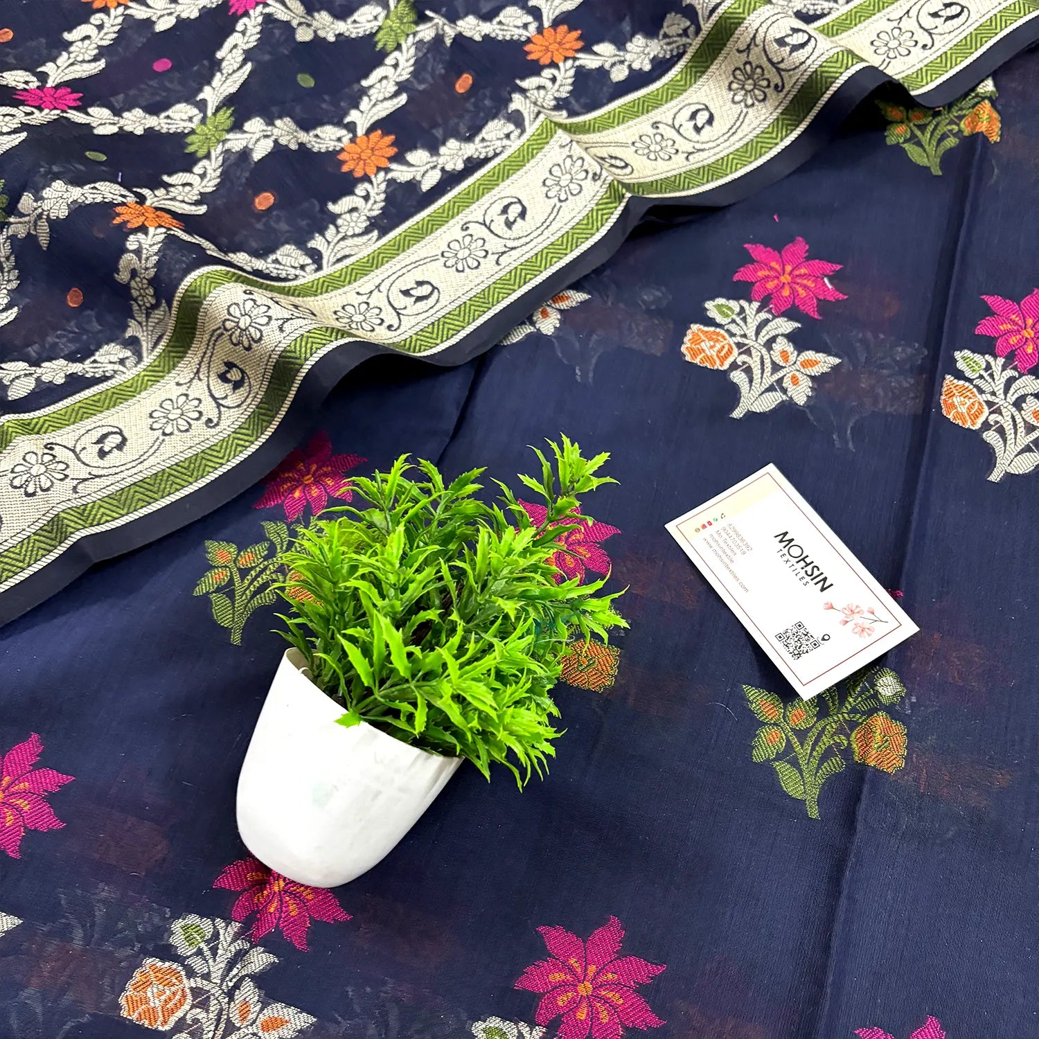 Navy Blue Resham Banarasi Silk Suit