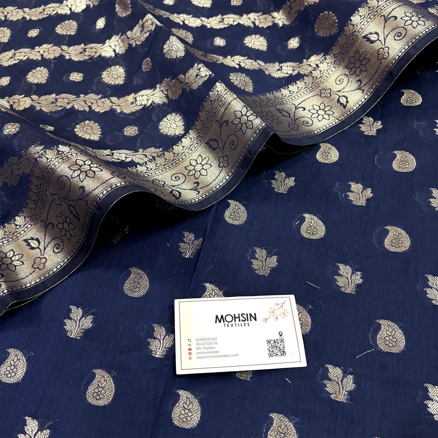 Navy Blue Resham Banarasi Silk Suit