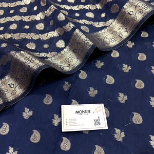 Navy Blue Resham Banarasi Silk Suit
