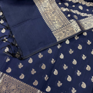 Navy Blue Resham Banarasi Silk Suit