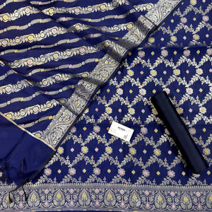 Navy Blue Resham Banarasi Silk Suit
