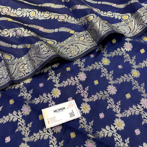 Navy Blue Resham Banarasi Silk Suit