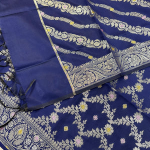 Navy Blue Resham Banarasi Silk Suit