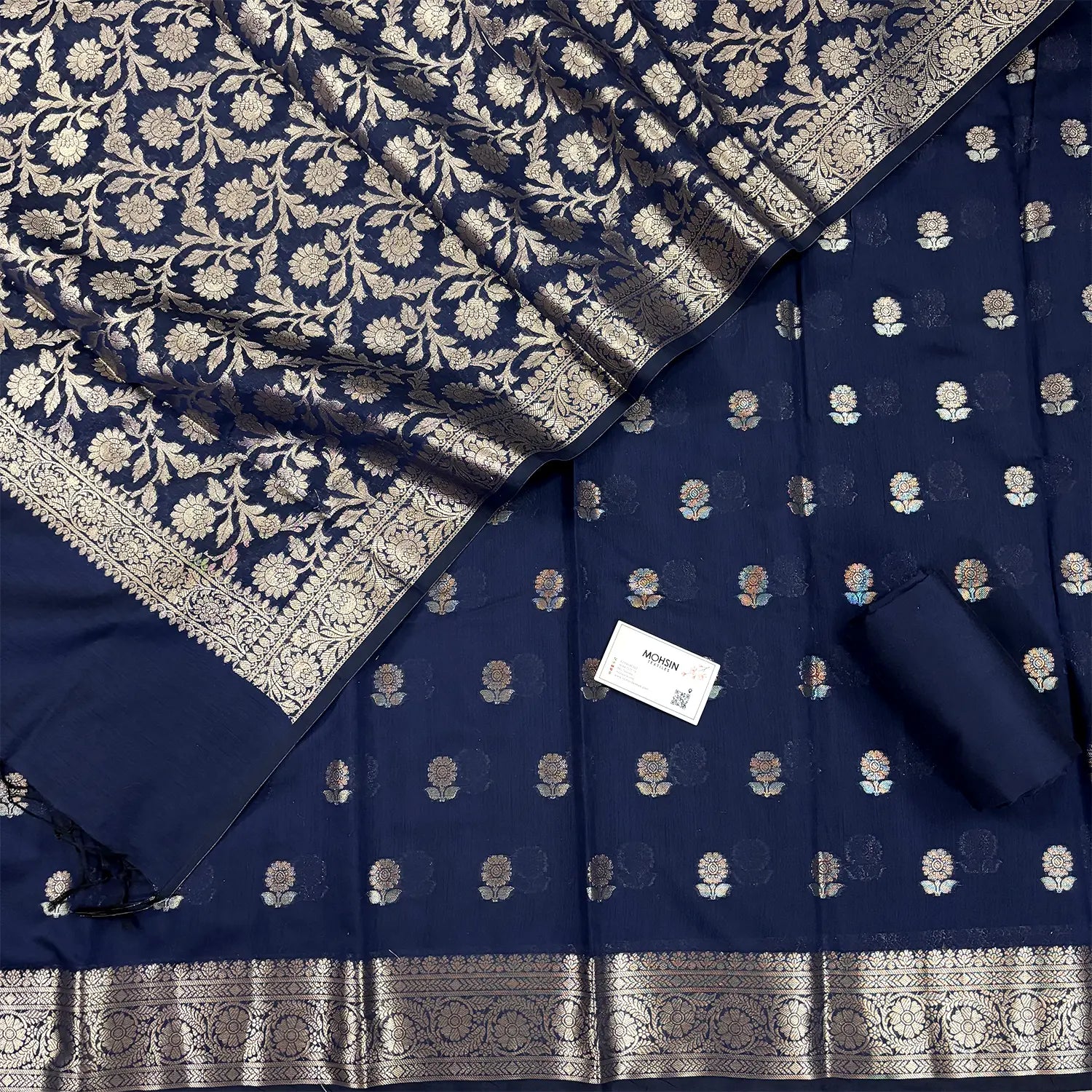 Navy Blue Resham Banarasi Silk Suit