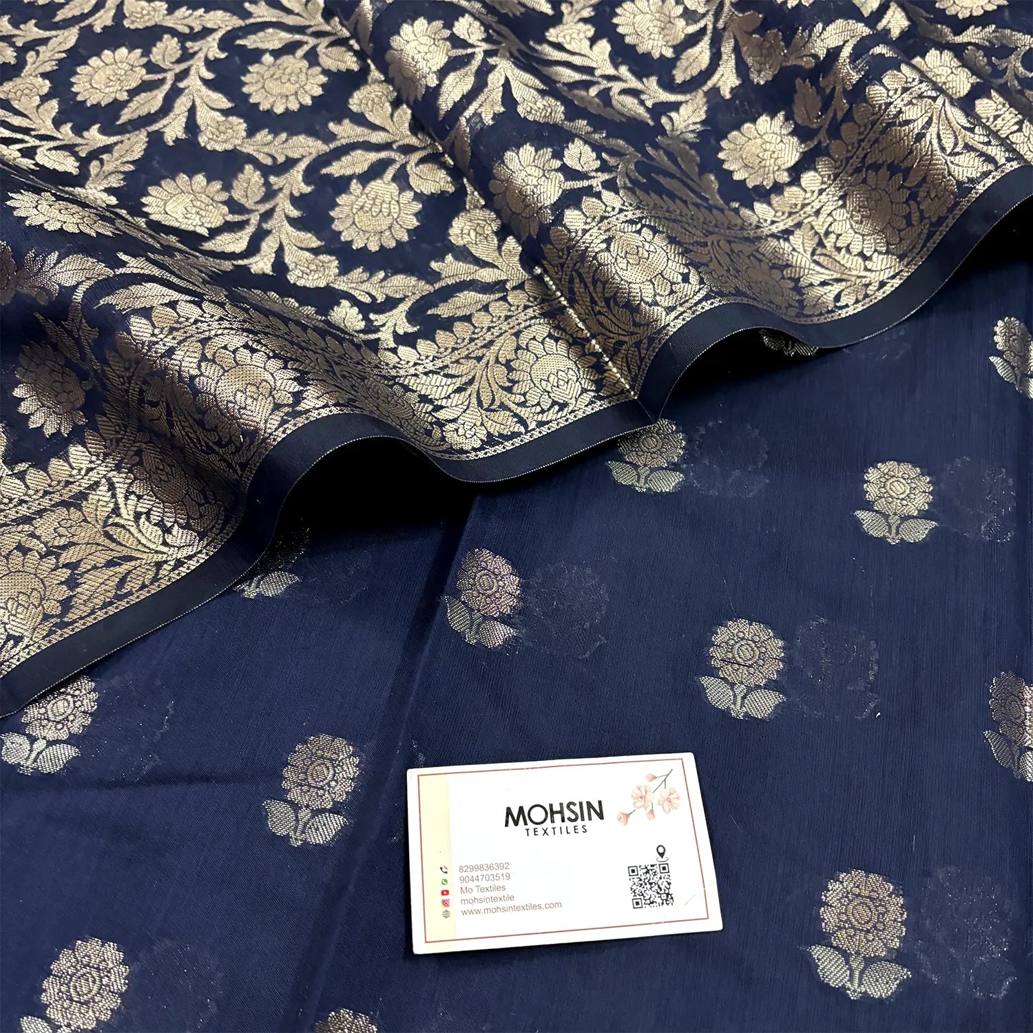 Navy Blue Resham Banarasi Silk Suit