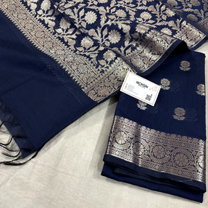 Navy Blue Resham Banarasi Silk Suit