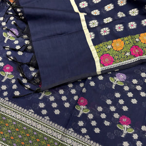 Navy Blue Resham Banarasi Silk Suit
