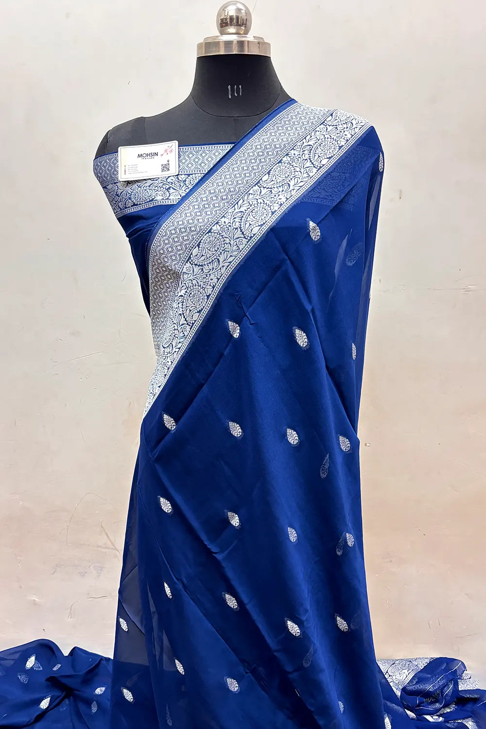 Navy Blue Rupa Buti Pure Viscose Georgette Silk Banarasi Saree