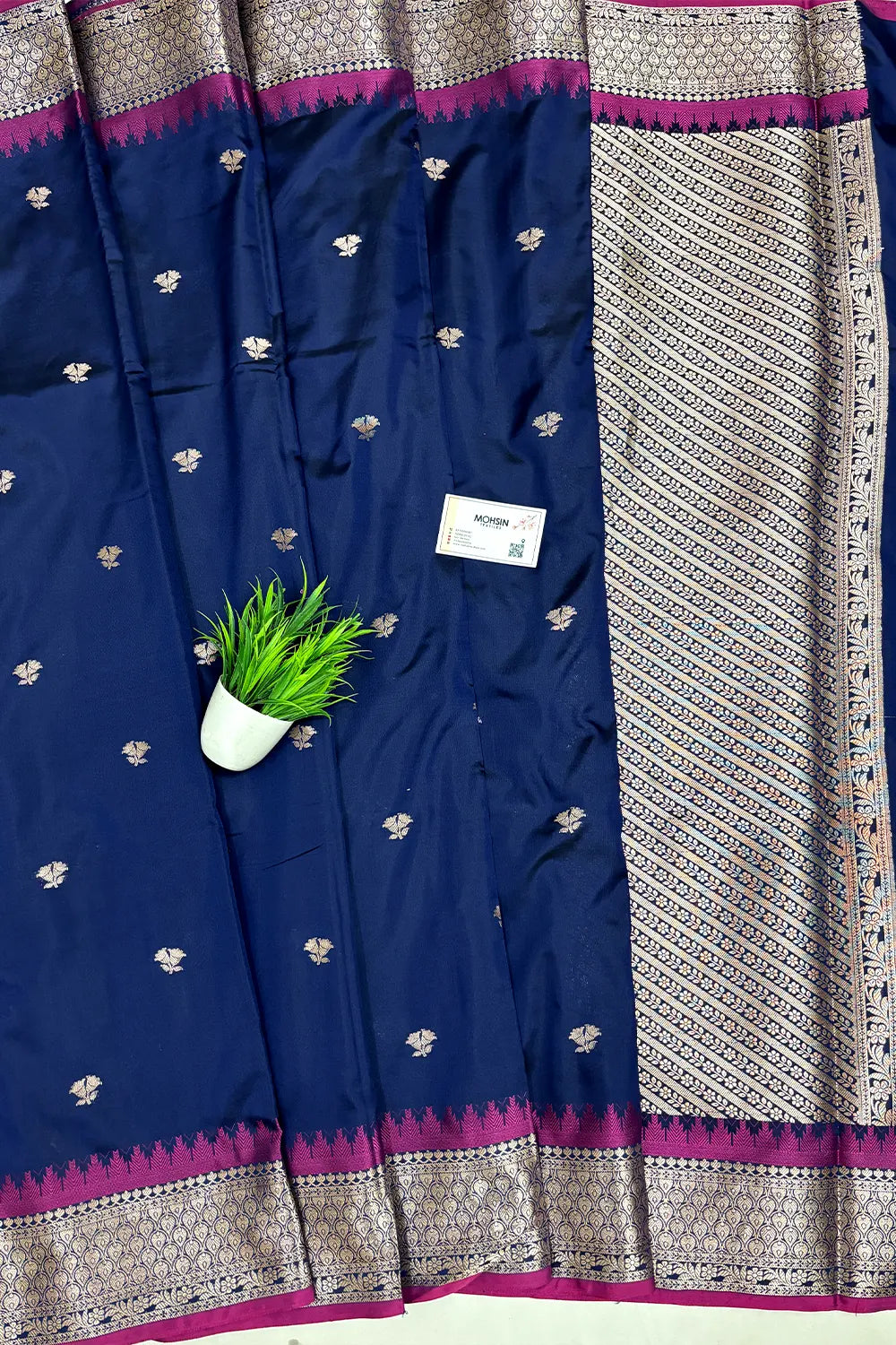 Navy Blue Semi Katan Silk Banarasi Saree