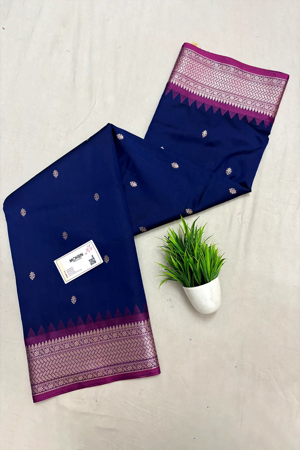 Navy Blue Semi Katan Silk Banarasi Saree