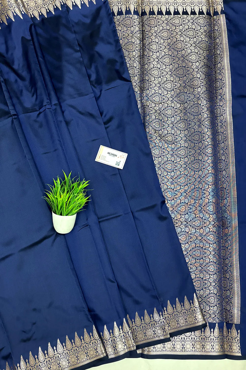 Navy Blue Semi Katan Silk Banarasi Saree
