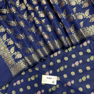 Navy Blue Semi Katan Silk Banarasi Suit