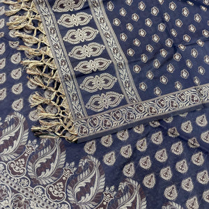 Navy Blue Surahi Buti Cotton Silk Banarasi Suit