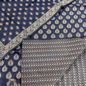 Navy Blue Surahi Buti Cotton Silk Banarasi Suit