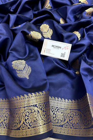 Navy Blue Tilismi Kalli Semi Katan Silk Banarasi Saree