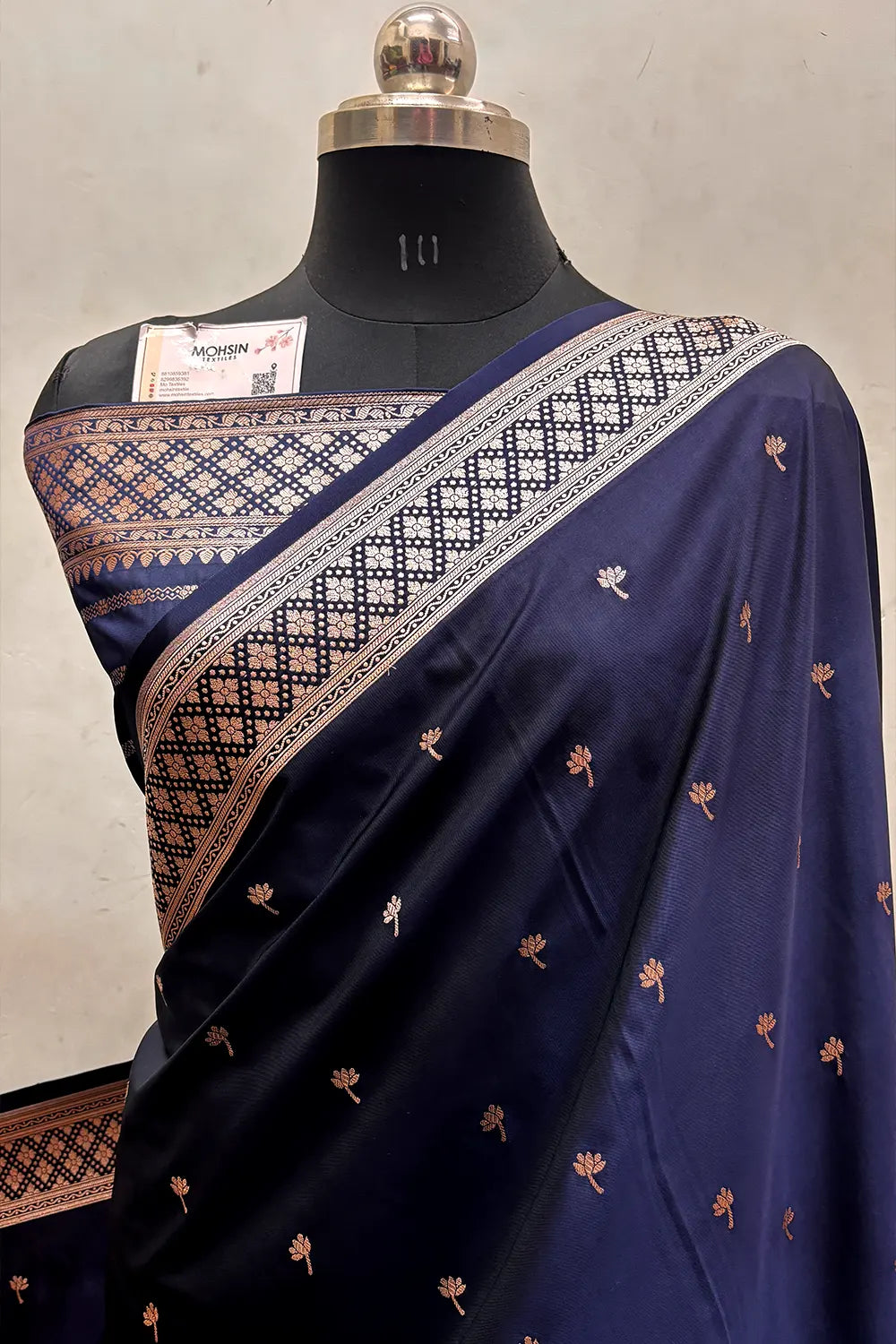 Navy Blue Vice City Beach Katan Silk Banarasi Saree
