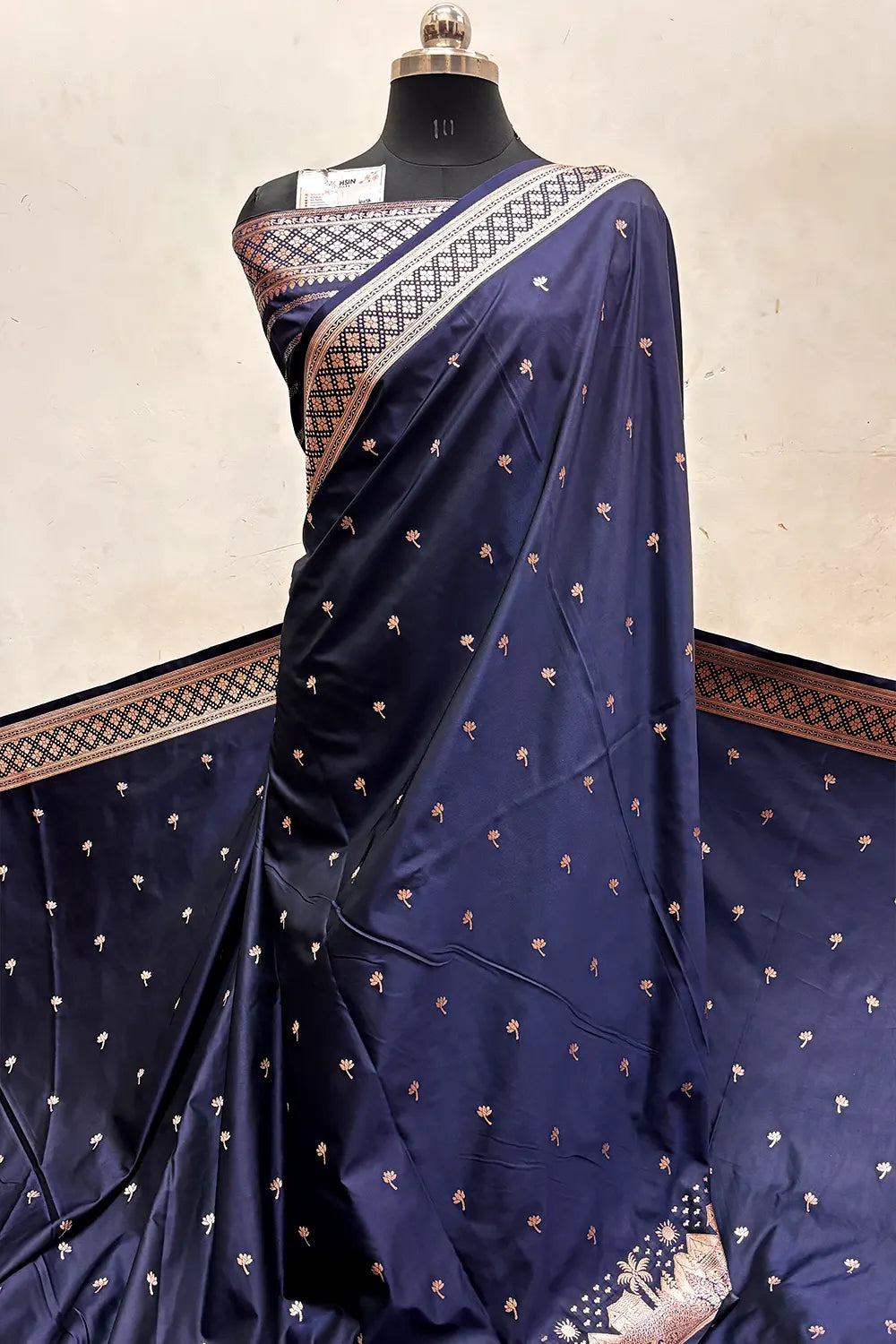 Navy Blue Vice City Beach Katan Silk Banarasi Saree