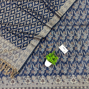 Navy Blue Yoga Jaal Cotton Silk Banarasi Suit