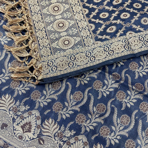 Navy Blue Yoga Jaal Cotton Silk Banarasi Suit