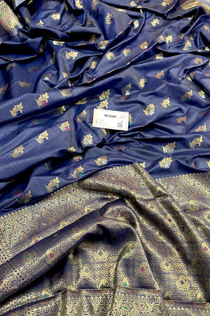 Navy Blue Zari Banarasi Silk Saree