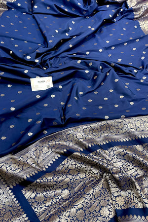Navy Blue Zari Banarasi Silk Saree